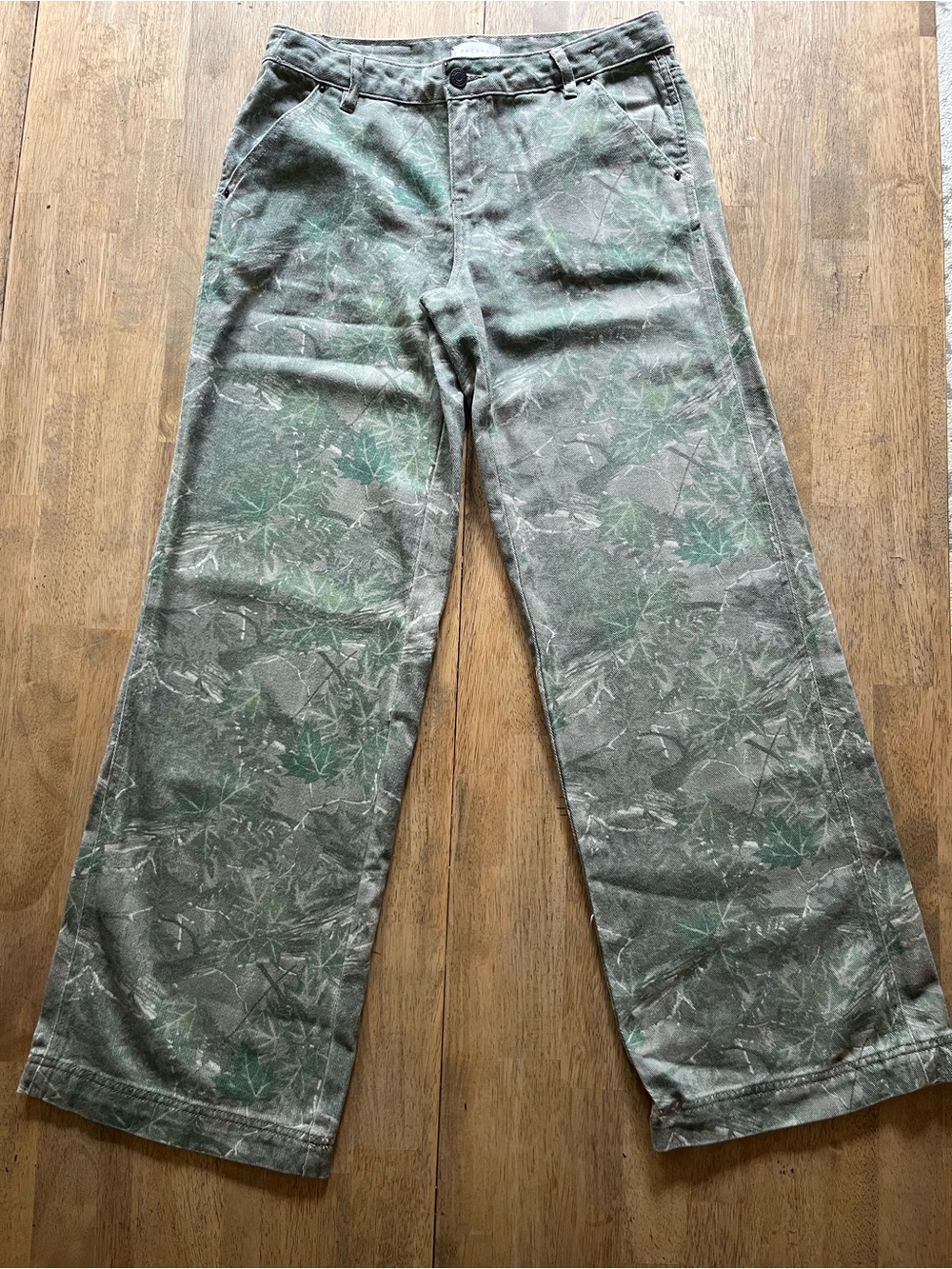 PAC Sun camouflage Print Wide-Leg Pants - Green Grey Casey Low rise Baggy 27